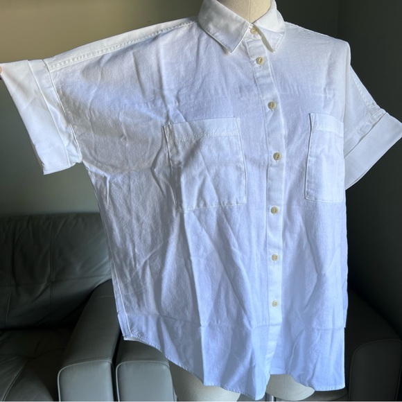 NEW Madewell Sz S White Cotton Courier Shirt Short Sleeve Button Up Boxy Natural - Picture 4 of 17